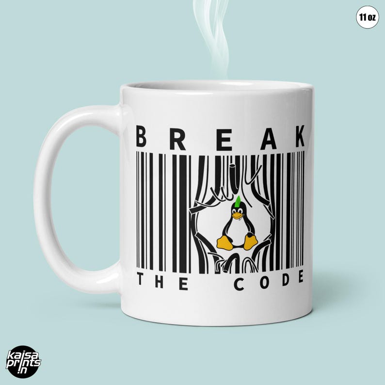 Brechen Sie den Code Becher, Strichcode Strichmännchen Becher, Punk Tux Cup, Programmierer & Hacker Geschenk, Geburtstagsgeschenk für Programmierer und Technikfreaks Bild 2