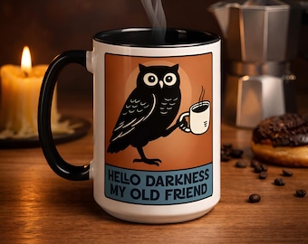 Hello Darkness-koffiemok | Grappige nachtuilbeker | Cadeau natuurliefhebber, cadeau vogelaar