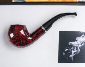 Handmade Resin Marbled Bent Tobacco Pipe with Washable Filter - Unique Men's Smoking Gift