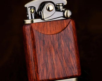 Handcrafted Wooden Ebony Kerosene Lighter - Retro Brass Flame Igniter, Rosewood Accents - Unique Smoke Accessories and Boyfriend Gift