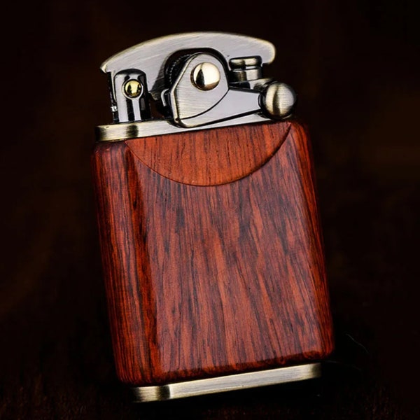 Handcrafted Wooden Ebony Kerosene Lighter - Retro Brass Flame Igniter, Rosewood Accents - Unique Smoke Accessories and Boyfriend Gift