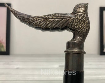 Steampunk Bird Walking Stick: Brass Handle, 3-Fold Cane - 37"