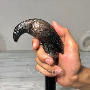 Victorian Raven Walking Stick: Handcrafted Brass Handle, 37&quot; Foldable Cane