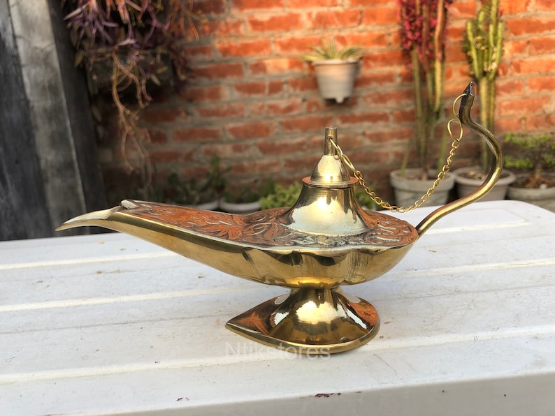 Brass Aladdin Oil Lamp Genie Vintage Solid Polish & Antique Magic