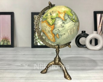 Discovering the World Vintage Brass Terrestrial Globe on Rotating Tripod Stand - An Ideal 12-inch Gift for Educators, Students & Researchers