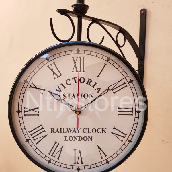 Station Clock Double Sided  Black Antique Finish Wall Clock Home & Office Decor Victoria 1747 London Wall Clock