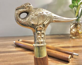 Victorian Swan Walking Stick: Handcrafted Brass Handle, 37" Steampunk Cane