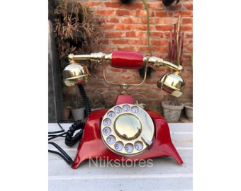 Exquisite Maharajah Brass Telephone Vintage Handset with Red Patina Rotary Dial Antique Working Landline Landmark Handset Rotary Dial Phone