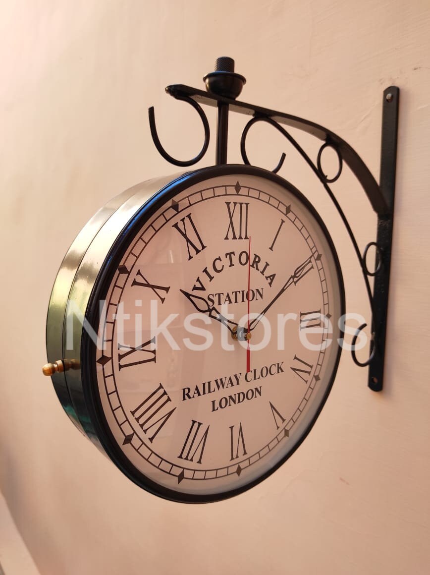 Station Clock Double Sided Black Antique Finish Wall Clock Home