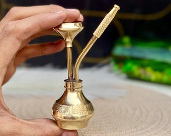 Exquisite 5-Inch Brass Hookah Pipe Beautiful Blend of Art and Functionality for Tobacco Enthusiasts Home Decor Aficionados