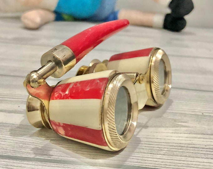 Opera Glasses Brass Binocular Red Mother of Pearl The Perfect Theater Scope Gift for Your Son's Birthday Pocket Theater glasses Spectacles