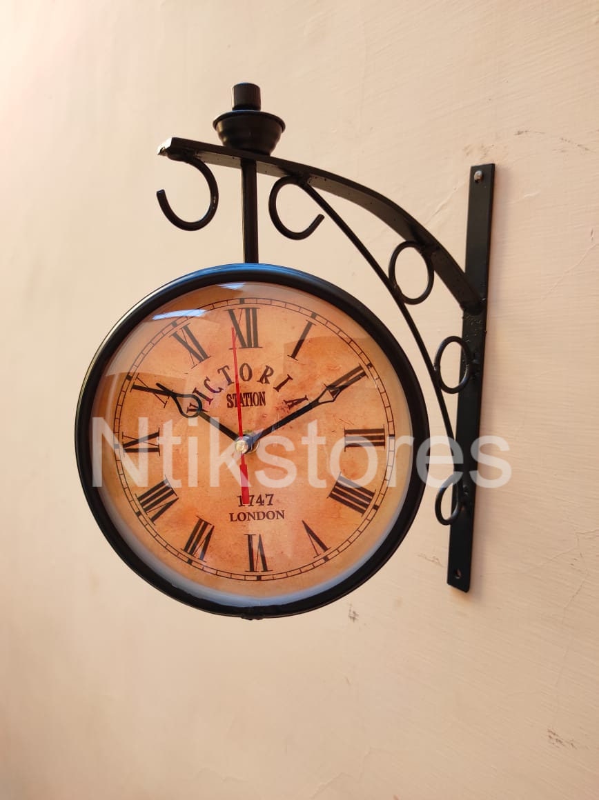 Station Clock Double Sided Black Antique Finish Wall Clock Etsy