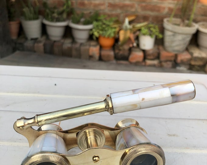 Antique Brass Opera Glasses: Mother of Pearl Handle, Vintage Spyglass