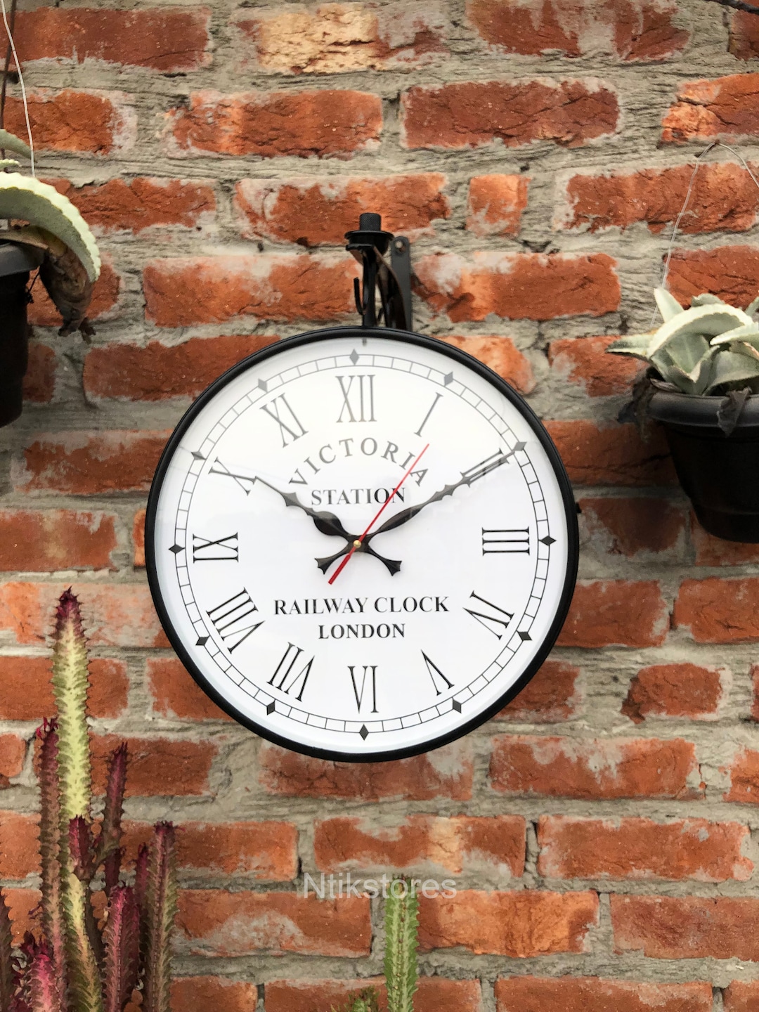 インテリア時計 Victoria Double Sided Railway Clock: Victoria London Station, Antique Black
