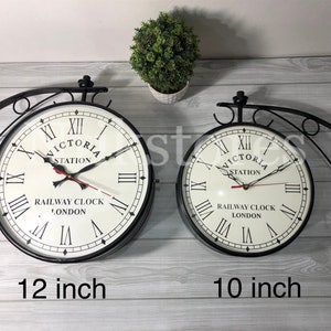 Station Clock Double Sided Black Antique Finish Wall Clock -Office Decor Inspired by Victorian Era - Reproduction of the Classic 1747 London