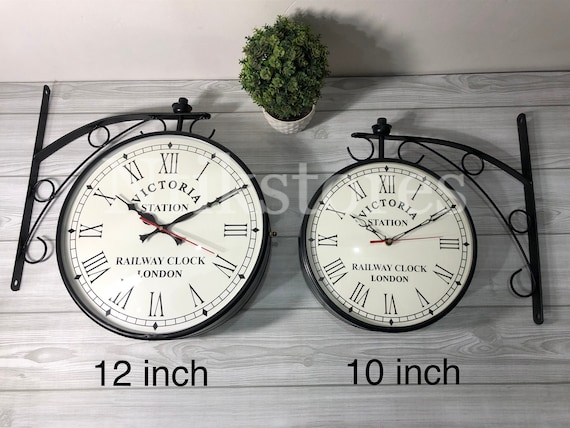 Victorian Double Sided Wall Clock: Antique Black London Station 