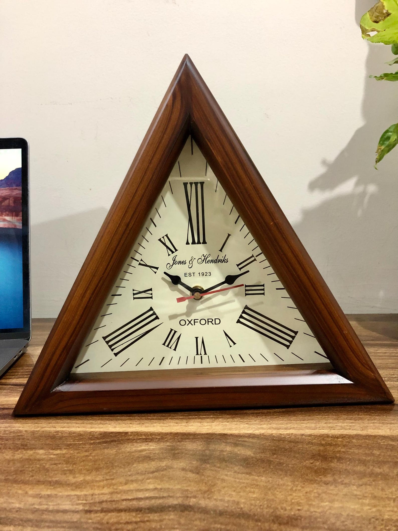 Triangle Wooden Wall Clock: 12
