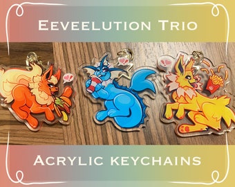 3” Kanto Eeveelution Trio // Pokemon acrylic keychain charms! // Vaporeon, Flareon, Jolteon