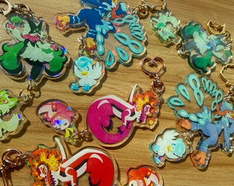 Paldea Starter Pokémon Acrylic Charms! // Quaxly + Quaquaval, Sprigatito + Meowscarada, Fuecoco + Skeledirge //**PREORDER**