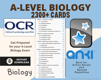 Tarjetas de estudio Anki OCR de Biología de Nivel A: Preparación completa para el examen (Descarga digital)