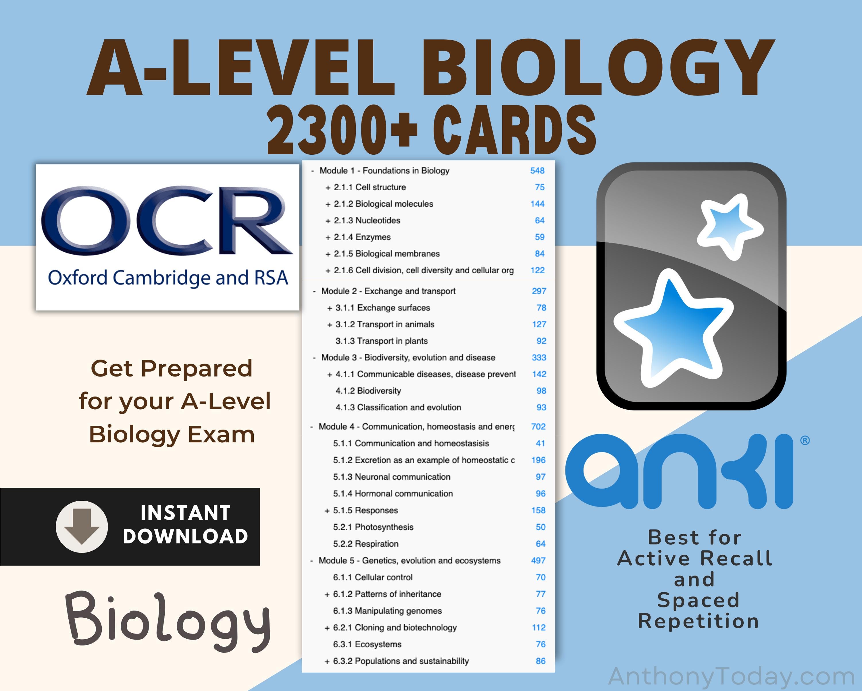 A Level Biology OCR Anki Flashcards: Official Exam Question Study Guide ...