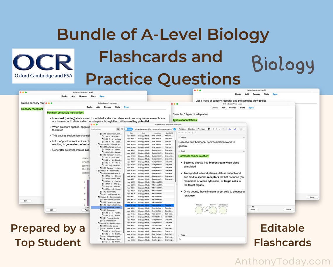 A Level Biology OCR Anki Flashcards: Official Exam Question Study Guide ...