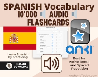 Tarjetas de vocabulario en español con audio / Tarjeta de aprendizaje simplificada de Anki (Descarga digital)