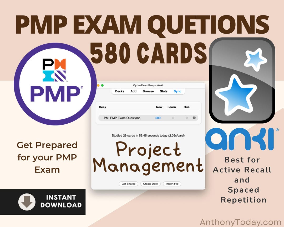 PMI PMP Exam Prep Anki Flashcards | Project Management Study Cards ...