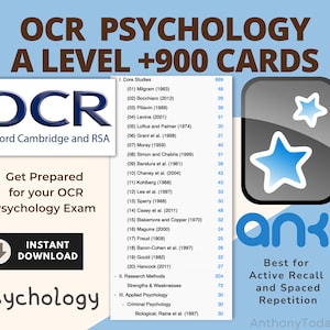 A Level Psychology OCR Anki Flashcards | Ultieme OCR Een studiegids | Beheers de belangrijkste theorieën, onderzoek en concepten voor een geslaagd examen