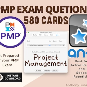 PMI PMP Exam Prep Flashcards Anki | Project Management Exam Question (Digital Download)