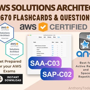 Anki, architecte de solutions AWS, cartes mnémotechniques | Préparation aux examens SAA-C03 et SAP-C02 | Maîtrisez les concepts, la conception et le déploiement du cloud | Étudiez pour réussir