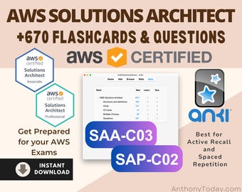Preparación para el examen de arquitecto de soluciones de AWS SAA-C03 SAP-C02 / Preguntas de tarjetas Anki (descarga digital)