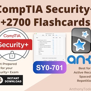 Flashcard Anki per la preparazione all'esame CompTIA Security+ v7 / Domande SY0-701 (Download digitale)
