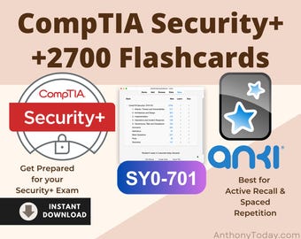 Tarjetas de estudio Anki / Preguntas para la preparación del examen SY0-701 de CompTIA Security+ v7 (Descarga digital)