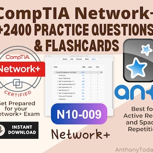 CompTIA Network+ Plus V9 Anki Flashcards | Official N10-009 Exam Prep Questions (Digital Download)