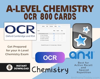 Tarjetas de estudio OCR Anki de Química de Nivel A / Preguntas oficiales del examen (Descarga digital)