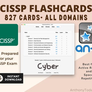 CISSP Certification Anki Flashcards | Official Exam Prep Question (Digital Download)