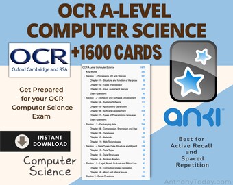 Tarjetas didácticas Anki de Ciencias de la Computación de Nivel A (OCR): Guía de estudio para el examen (Descarga digital)