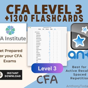 Tarjetas didácticas Anki de nivel 3 del CFA: Domina la gestión de carteras, la ética y la planificación patrimonial. Herramienta de estudio eficaz para la preparación del examen CFA. Analista financiero.