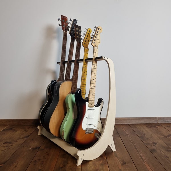 Display Your Guitar Collection in Style with our Sturdy Wooden Rack for 5 Guitars