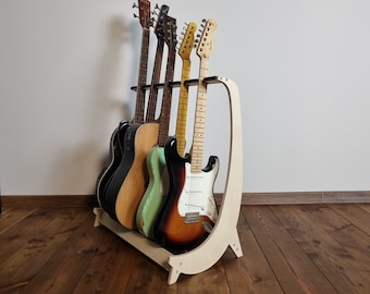 Display Your Guitar Collection in Style with our Sturdy Wooden Rack for 5 Guitars