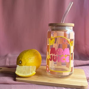 Custom Mom Style Beer Can Glass with Bamboo Lid & Glass Straw | Iced Coffee Cup | Personalized Gift for her
