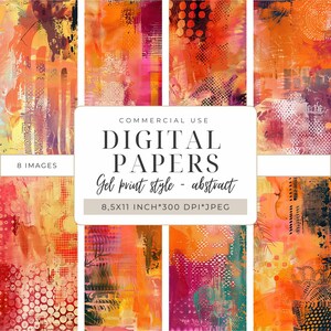 Papiers numériques, style impression gel pour collage, techniques mixtes et travaux manuels, arrière-plan numérique I Papier de scrapbooking imprimable I 8,5 x 11 po. I DP122