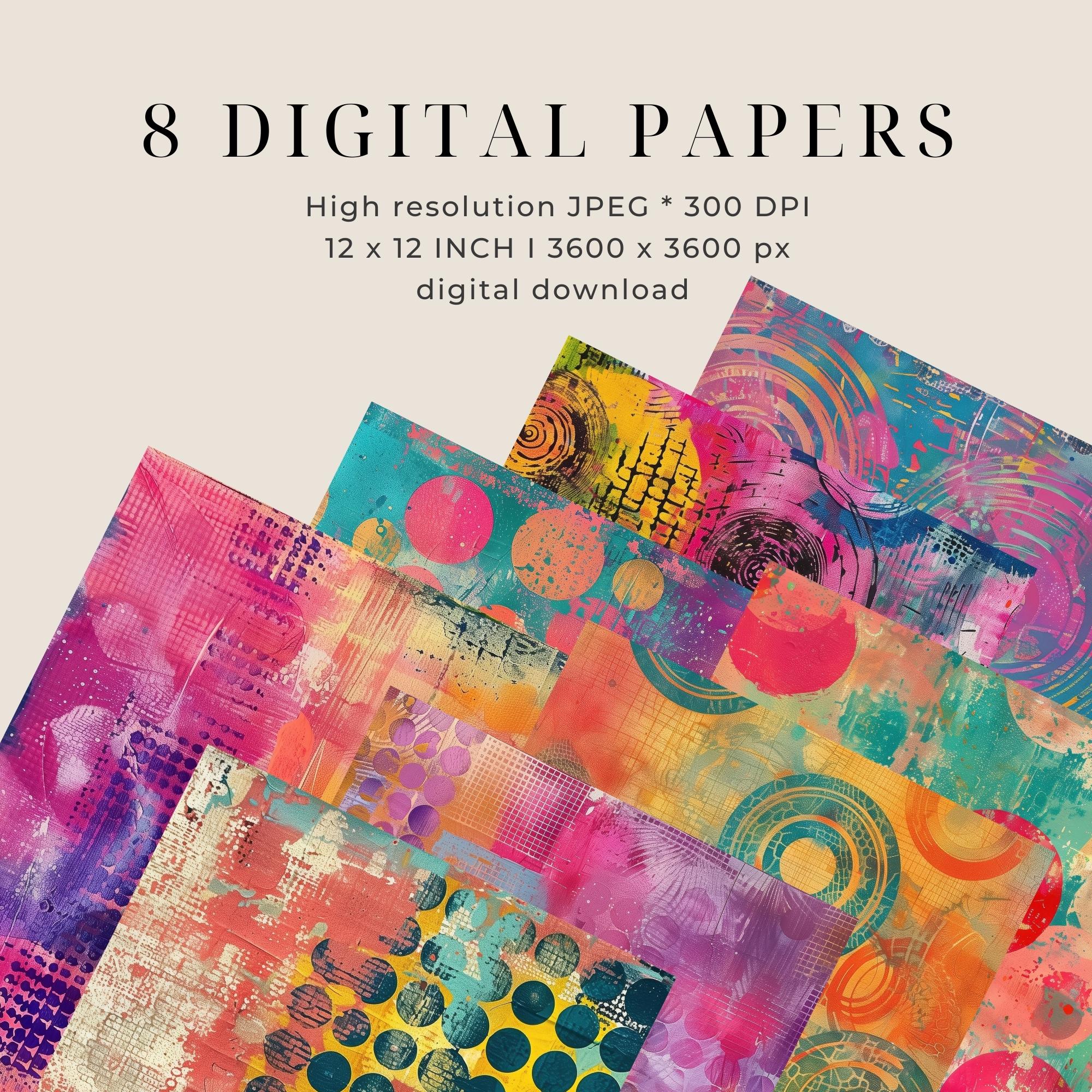 Prant Paper Digital Papers Pack | Gelli Plate Print Style I Printable Scrapbooking ...