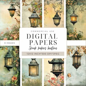 Puede incluir: Ocho papeles digitales con linternas vintage con detalles florales. Los papeles son de 12x12 pulgadas y 300 DPI. Son perfectos para scrapbooking, creación de tarjetas y otros proyectos de manualidades.