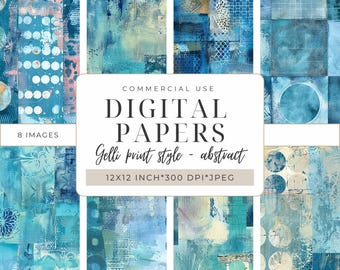 Gelli print style digital Papers  I Printable Scrapbooking Paper | DIY Crafts & Mixed Media I Background papers I Collage I 12 x 12 I 083