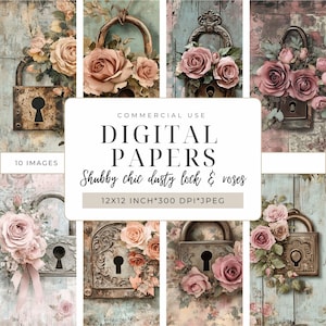 Dusty Lock in Rosen gehüllt | Shabby Chic I Digitale Papiere packen I Collage, Scrapbooking | Basteln & Mixed Media I Junk Journal I DPMJ089