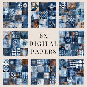 *8 high-quality digital papers
*Size: 12 x 12 inches (3600 x 3600 px)
*JPG file format, 300 DPI 
*Instant download, print-ready files
Rustic Indigo Patchwork: Digital Papers Set, Vintage Tiles & Patterns, printable Backgrounds for Scrapbooking, Collage, Mixed Media, DIY Crafts, 12x12 inch I DPMJ538
