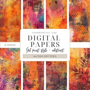 Pack de papiers numériques de style impression sur plaque de gel I Scrapbooking imprimable, papier pour collage | Créations manuelles et techniques mixtes, Documents de référence I A4 I DP127