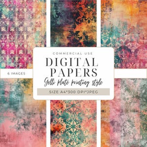 Pacchetto di carte digitali / Modello di stampa per piastre Gelli I Carta per scrapbooking stampabile / Fai da te e tecniche miste I Carte di sfondo I A4
